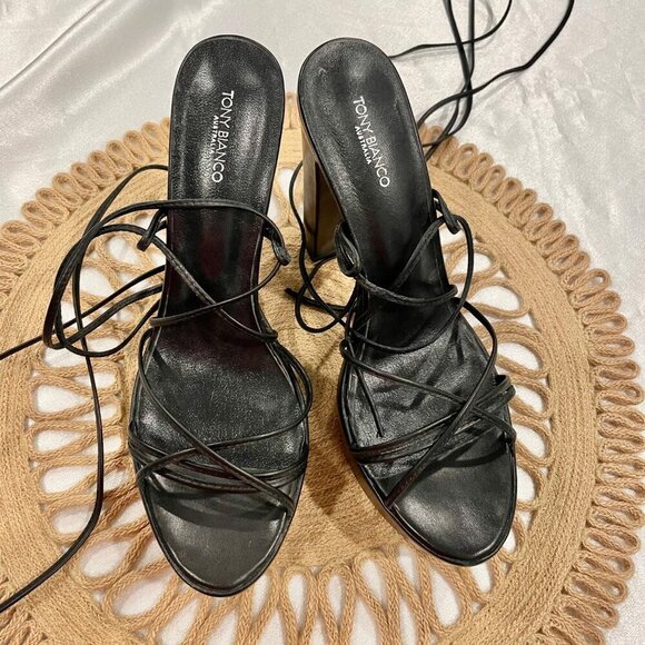 Tony Bianco Jemma Strapy Ankle Tie Heels Black Leather Size 8.5 - Picture 3 of 10